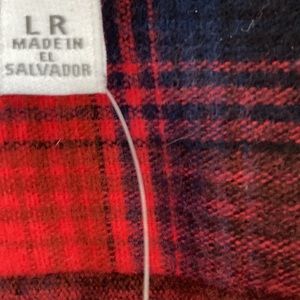 Llbean tags on flannel tunic . Red black blue plaid